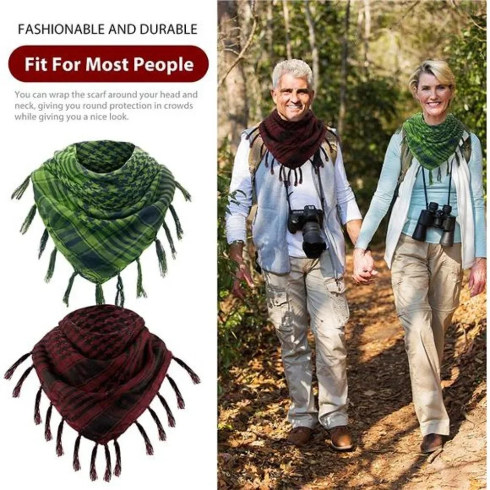 3 Pieces Unisex Scarf Turban Plaid Fringe Scarves